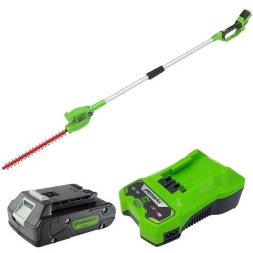 מגזמת גובה 24V (דגם משופר 2.2מ')+ סוללה 2.0Ah + מטען מהיר greenworks