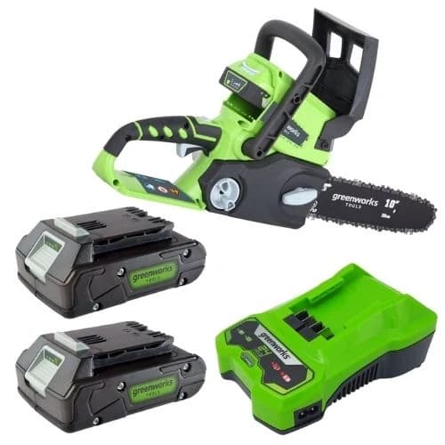 מסור שרשרת 24V+שתי סוללות 2A+מטען מהיר greenworks - תמונה 1 מתוך 1