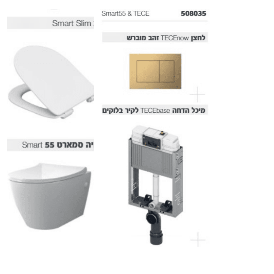 מיכל הדחה_אסלה תלויה סמארט חרסה +לחצן זהב מוברש TECEbase 9470001
